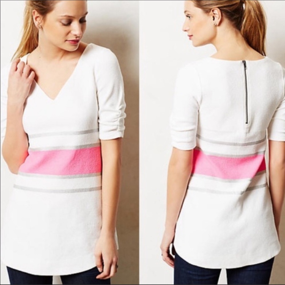 Anthropologie Deletta Tunic White Pink Stripe